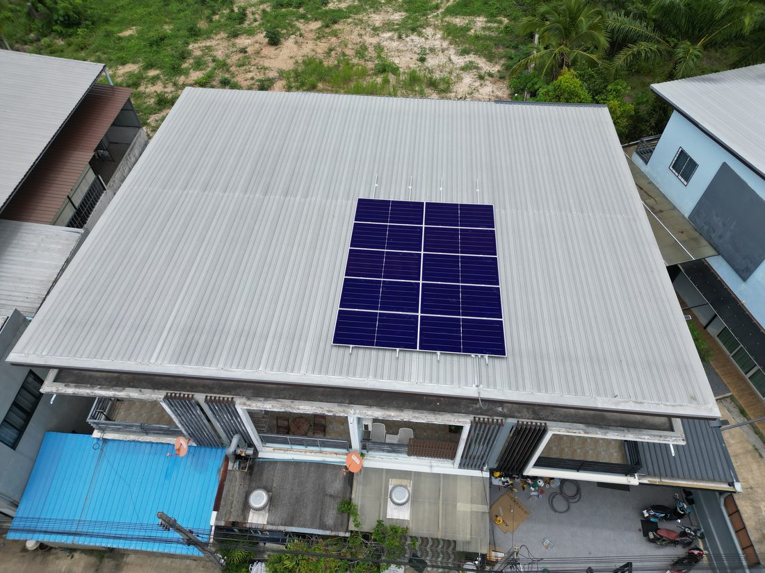 The array on the metal roof, from above