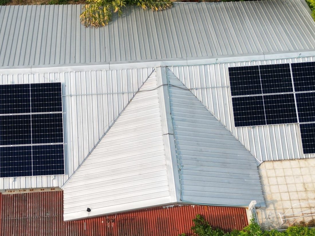 Two panel groups on the metal roof