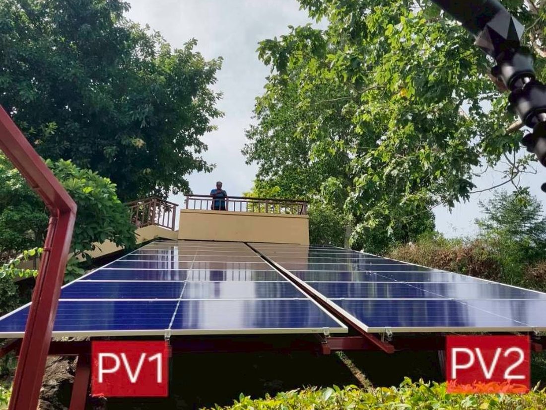 PV1 and PV2 arrays on the roof frame