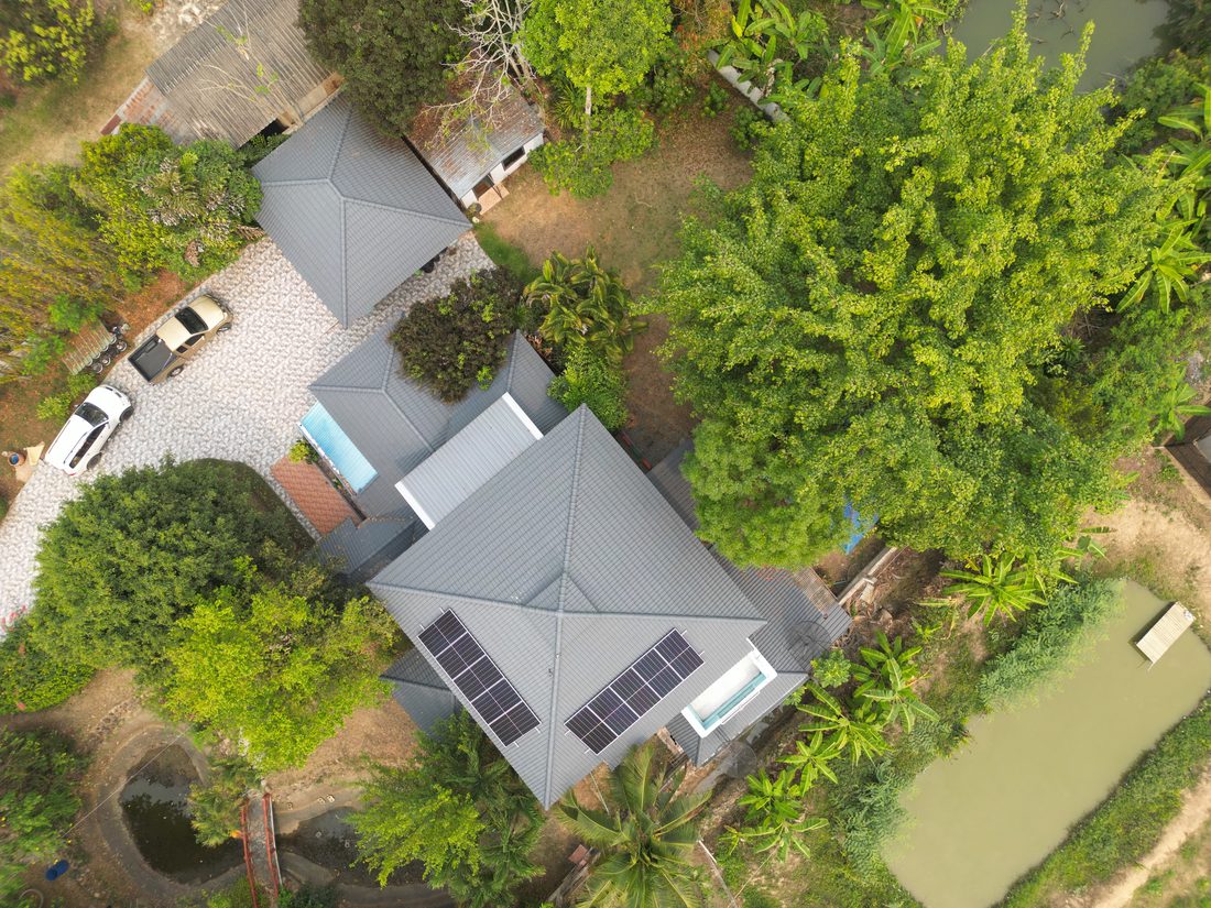 Panels on the house roof, from above