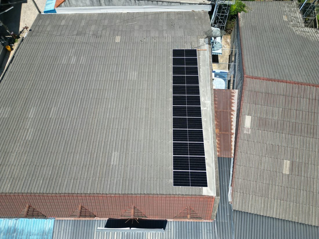 Single row of panels on the long roof