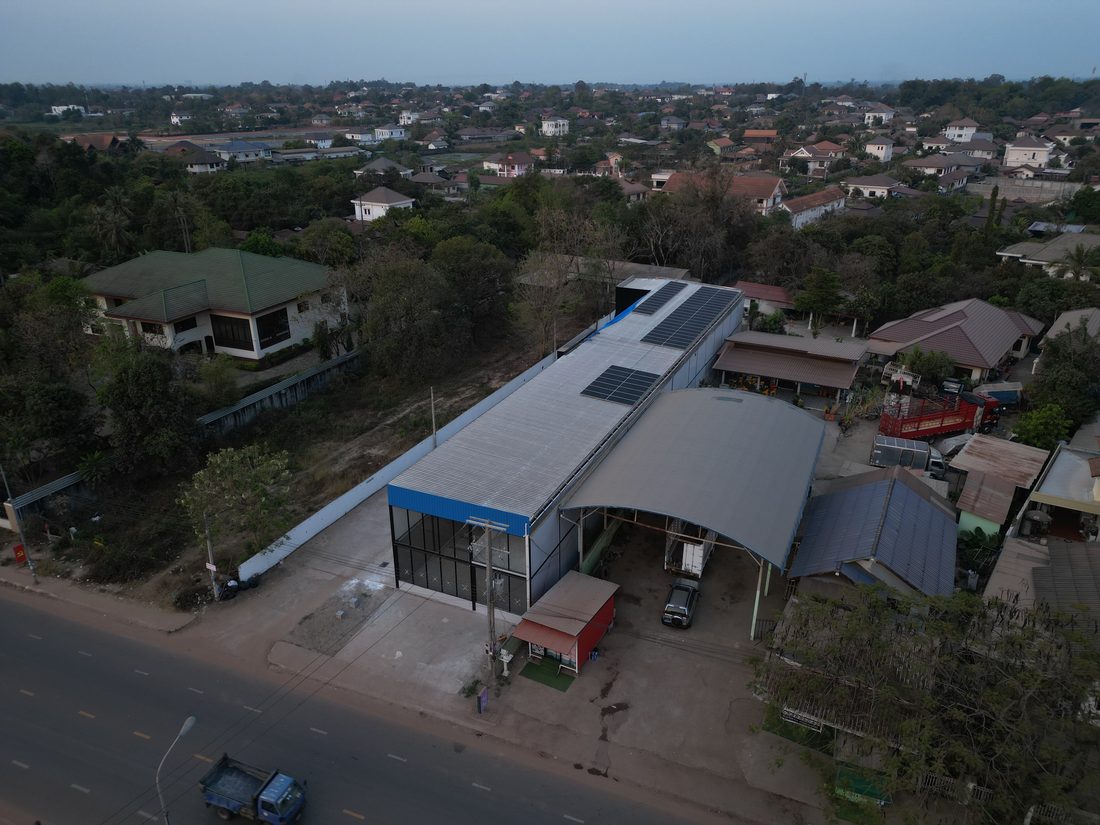 The building and roof array, from above