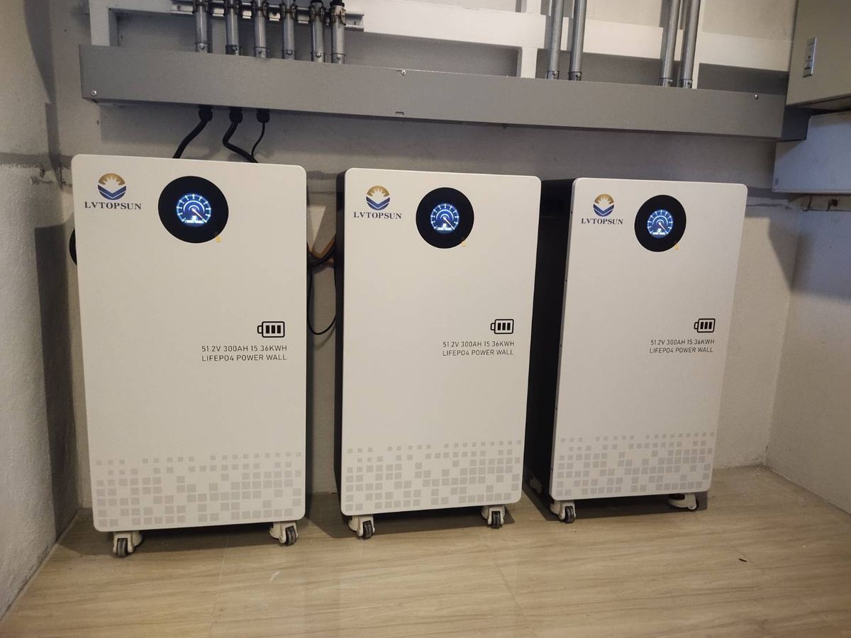 Three battery storage units installed indoors