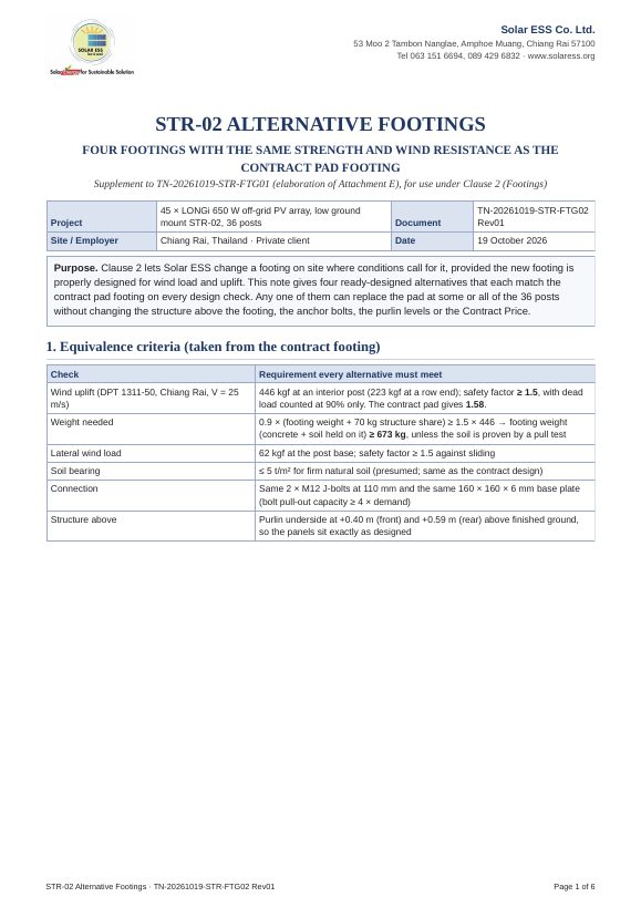First page of the alternative footings note