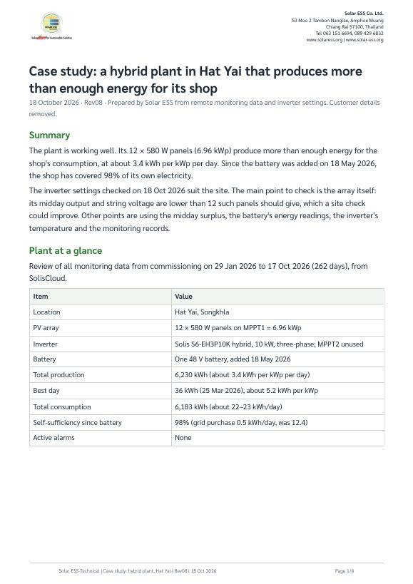 First page of the hybrid plant case study
