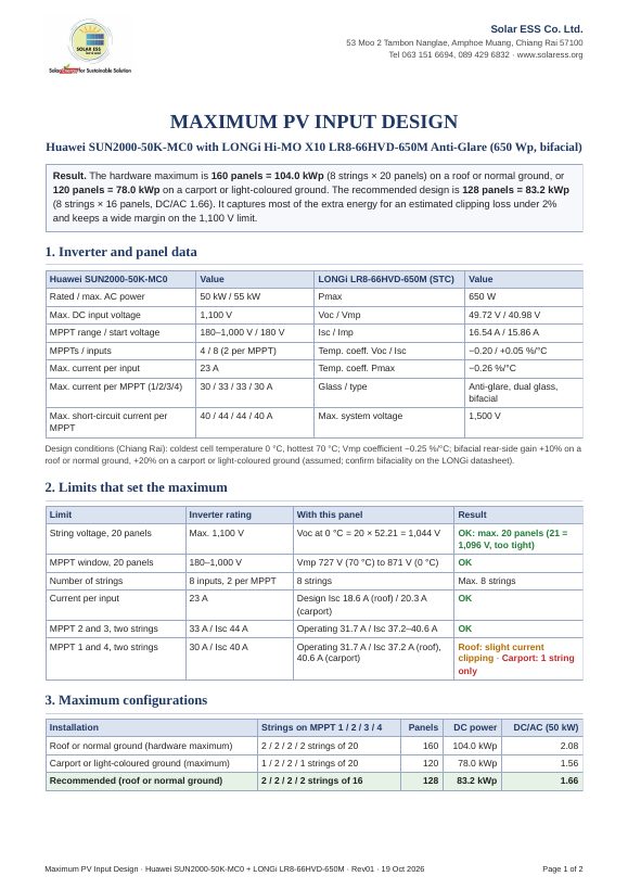 First page of “How many LONGi 650 W panels can a Huawei SUN2000-50K-MC0 take?”