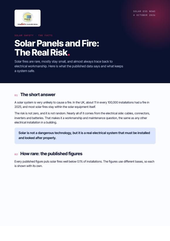 First page of the Solar panels and fire report
