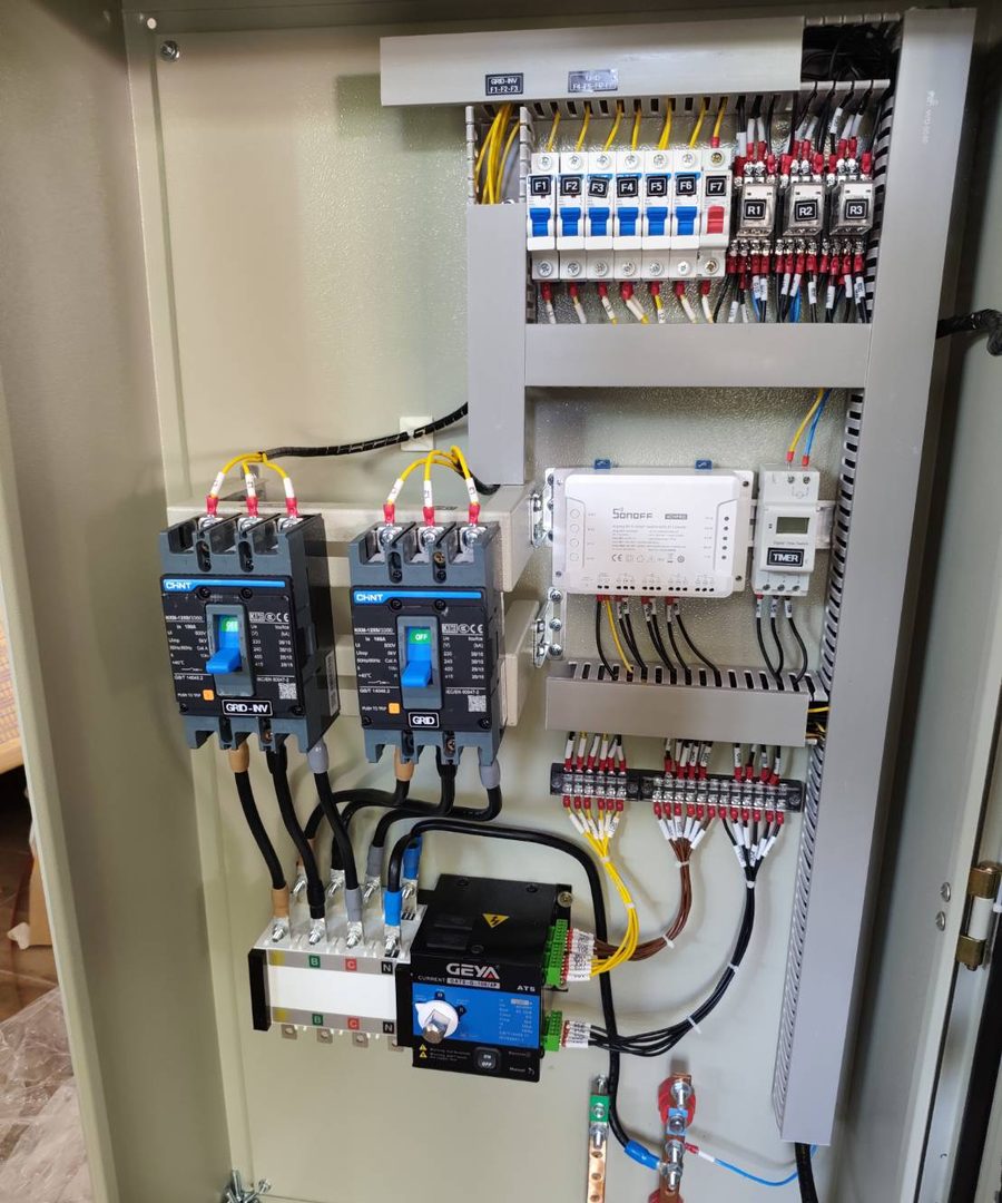 Changeover board: CHINT MCCBs, ATS and labelled terminals